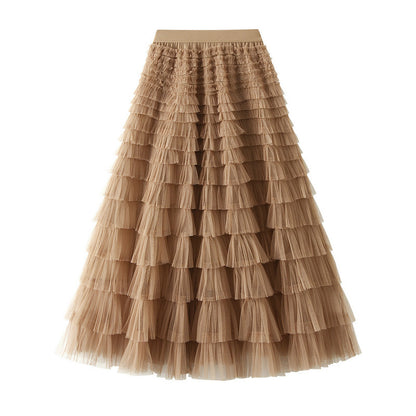 Cake Skirt Women's White Gauze Skirt Pleated Skirt