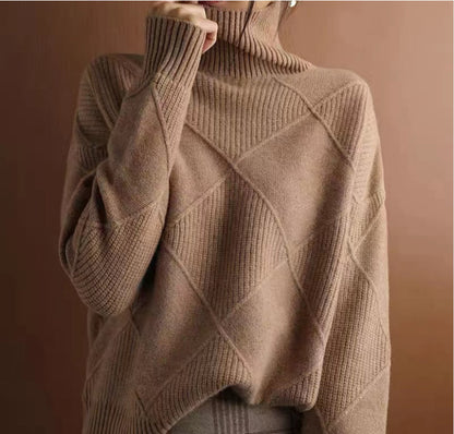 Women's Turtleneck Three-dimensional Rhombus Sweater