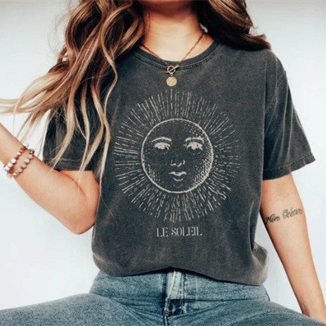 European And American Spring And Summer Loose Round Neck Digital Printing Casual T-shirt