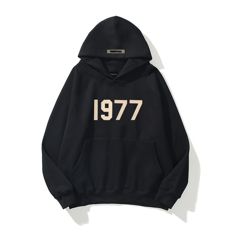 Fashion Brand Sweater High Street Loose Fleece-lined 1977 Words Sweater Men's And Women's Hoodies