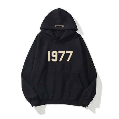 Fashion Brand Sweater High Street Loose Fleece-lined 1977 Words Sweater Men's And Women's Hoodies