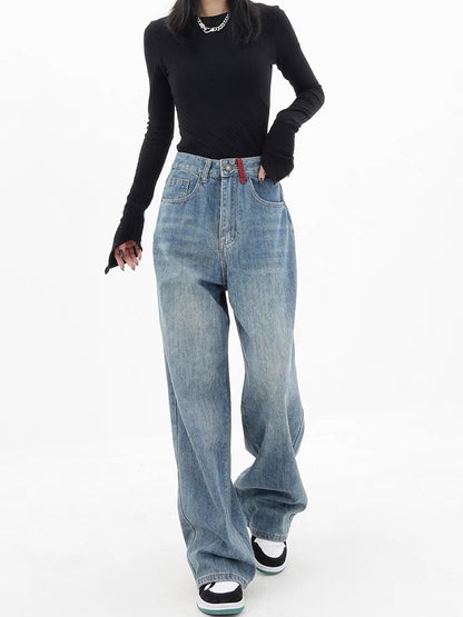 Women's Wide-leg Jeans Loose High Waist Drooping