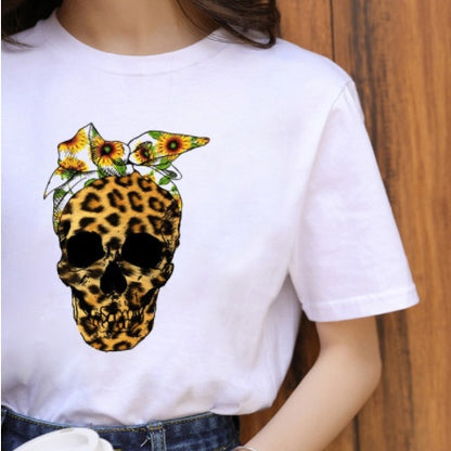 Leopard Print Love Lip Print Fashion Western Style Summer Ladies Print Short-sleeved T-shirt Top