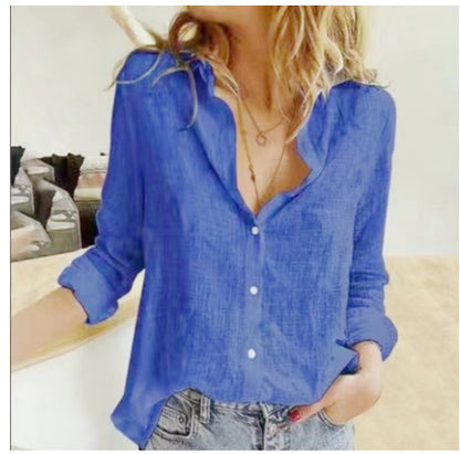 Loose Button Lapel Cardigan Top Long Sleeve Shirt Womens Blouses