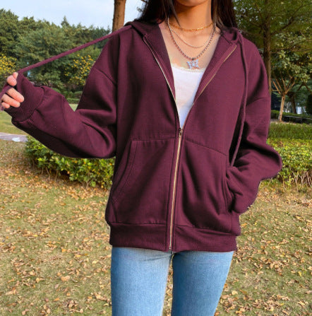 Brown Y2K Aesthetic Hoodies Women Zip Up Sweatshirt Hooded