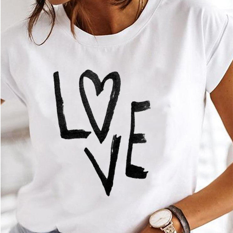 European And American Women's Clothing Casual Daily Short Sleeve Casual Cotton T-shirt