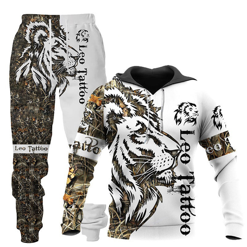 3D Wolf Print Tracksuit Men Sportswear Hooded Sweatsuit Two Piece Outdoors Running Fitness Mens Clothing Jogging Set