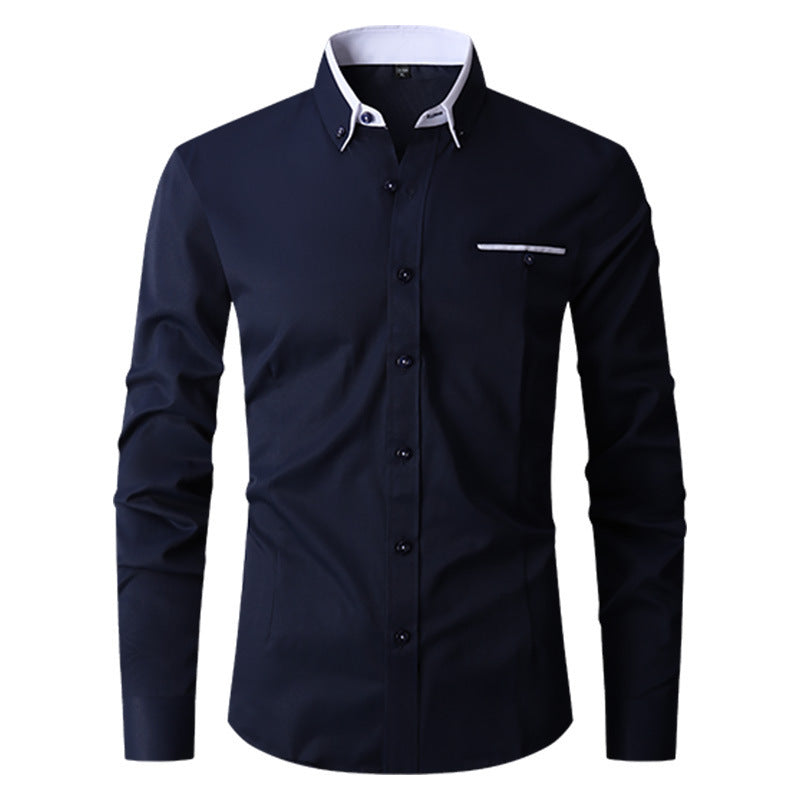 Faux Pocket Decorative Men's Long-sleeved Shirt European Size