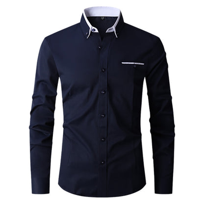 Faux Pocket Decorative Men's Long-sleeved Shirt European Size